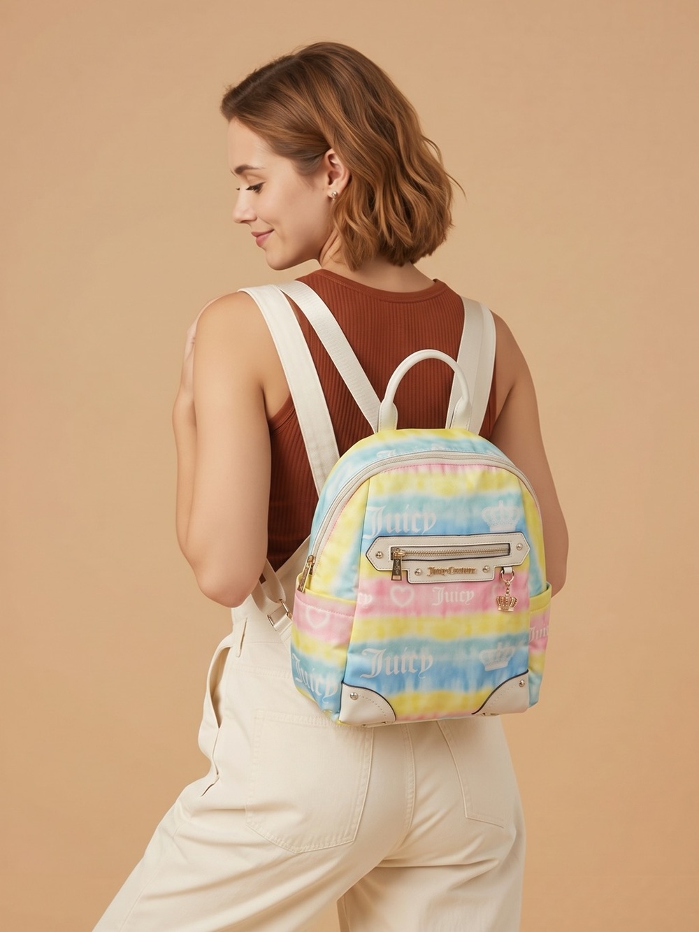 Juicy Couture Pastel Tie-Dye Mini Backpack - Pink, Blue, Yellow, Cream